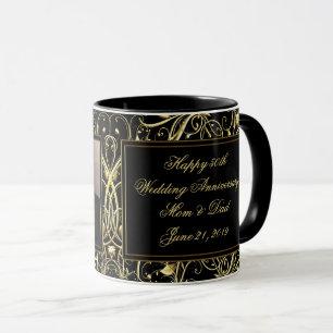 Taza Foto negra del aniversario de boda del Flourish