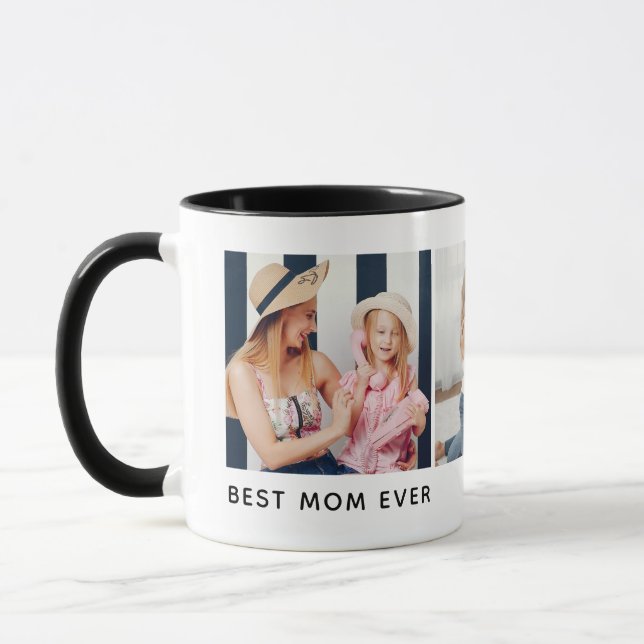 Taza Foto personalizada de 3 fotos 'La mejor mamá de to (Izquierda)
