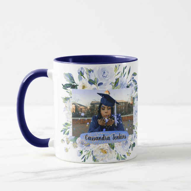 Taza Foto personalizada de graduación de Rosa Floral Az (Izquierda)
