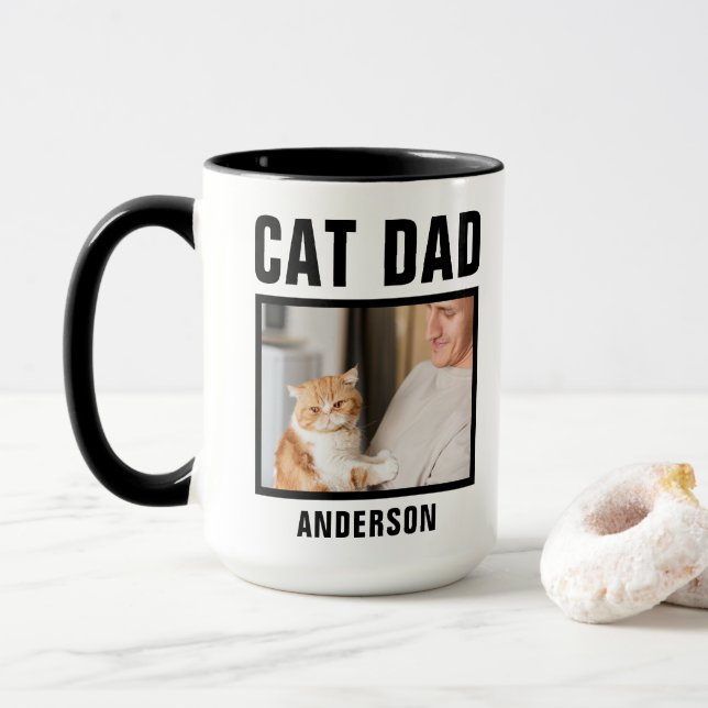 Taza Foto personalizada de Personalizado de papá de gat (Con donut)