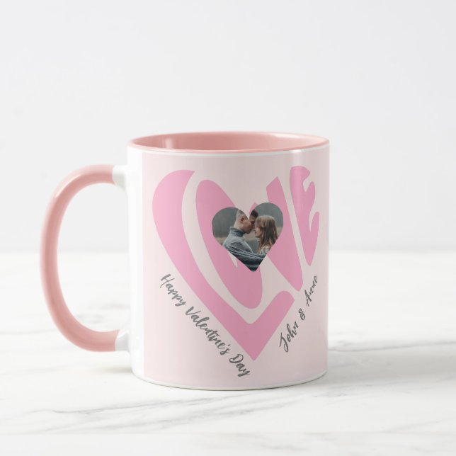 Taza Foto personalizada de Valentines Couple Heart Pers (Izquierda)