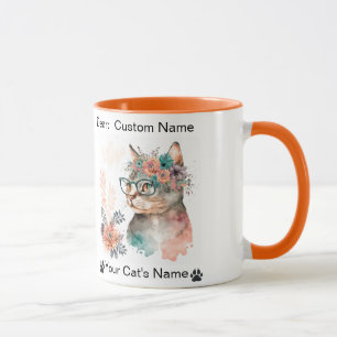 Taza Foto personalizada del gato y nombre vidrio de gat