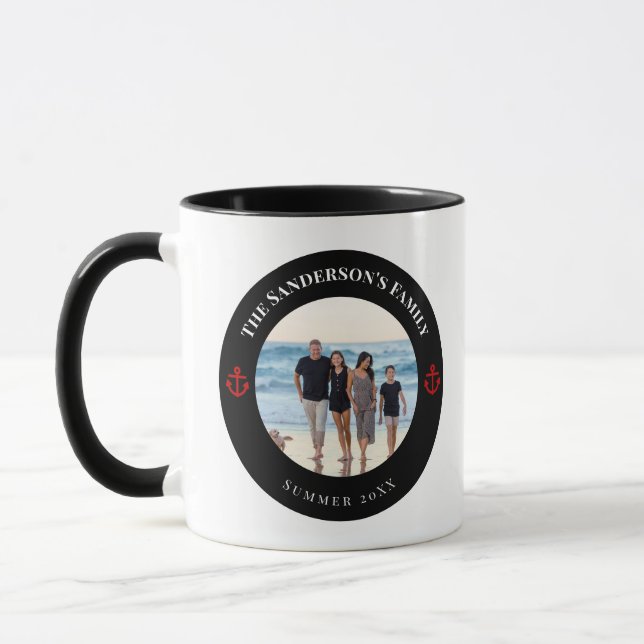 Taza Foto personalizada en círculo negro con ancla roja (Izquierda)