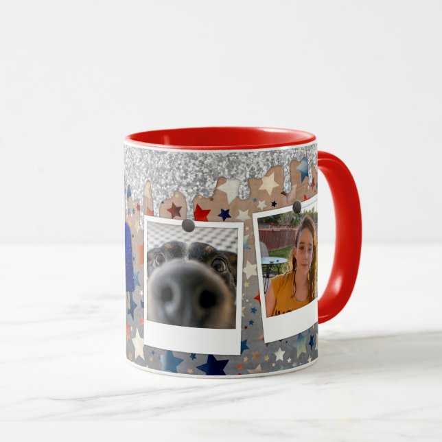 Taza Foto personalizado Estrellas Patrióticas Rojo, Bla (Anverso derecho)