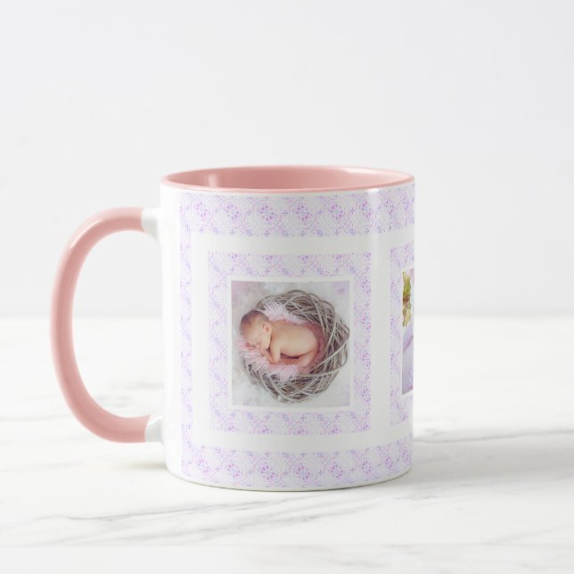Taza Foto personalizado Patrón Lilac Día de la Madre Ma (Izquierda)