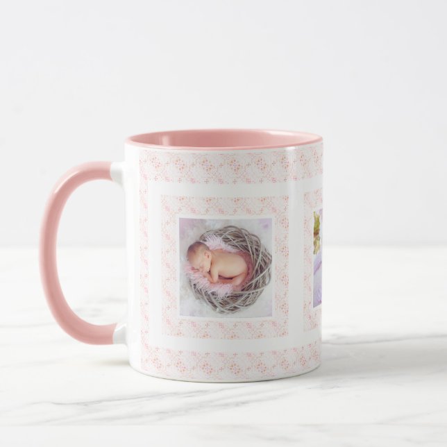 Taza Foto personalizado Patrón rosa Día de la Madre Mam (Izquierda)