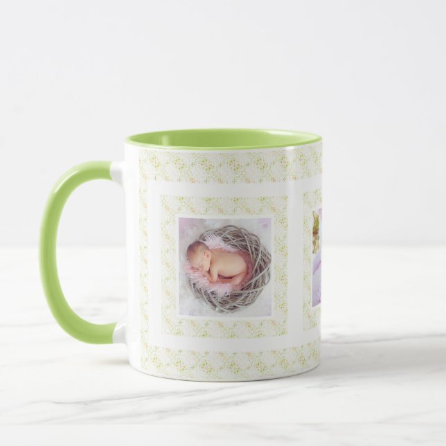 Taza Foto personalizado Patrón verde Día de la Madre Ma (Izquierda)