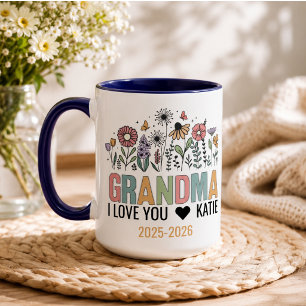 Taza Foto Retro de Abuela con Flores Felices Abuelos