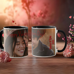 Taza Foto romántica de San Valentín con nombres y fecha