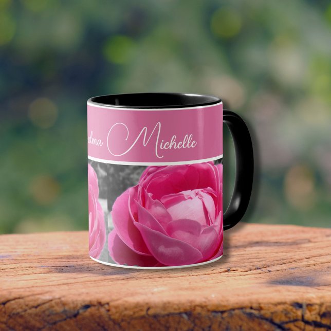 Taza Foto rosa de Paul Neyron (Perfect deep pink heirloom rose with warm pink band to personalize.)
