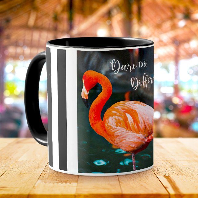 Taza Foto rosa Flamingo Foto Black White Stripes Dare C (Subido por el creador)