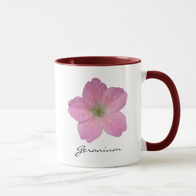 Taza Foto rosada botánica de la flor del geranio con (Derecha)