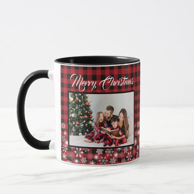 Taza Foto Rustic Red Black Buffalo Plaid Family (Izquierda)