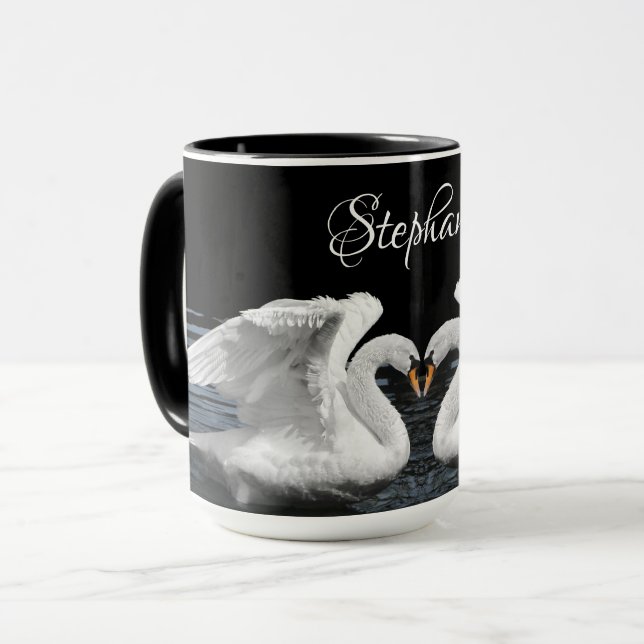 Taza Fotografía animal de espejo de cisne blanco silenc (Anverso izquierdo)