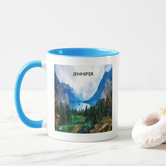 Taza Fotografía de la escena natural de las montañas ru (Con donut)