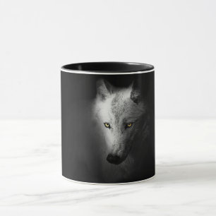 Taza Fotografía de lobo blanco y negro