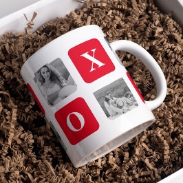 Taza Fotografía de Pareja Collage moderna y XOXO Rojo