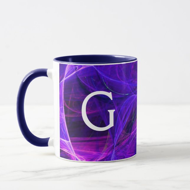 Taza FOTOGRAFÍA GRIS Resumen Monograma violeta azul (Izquierda)