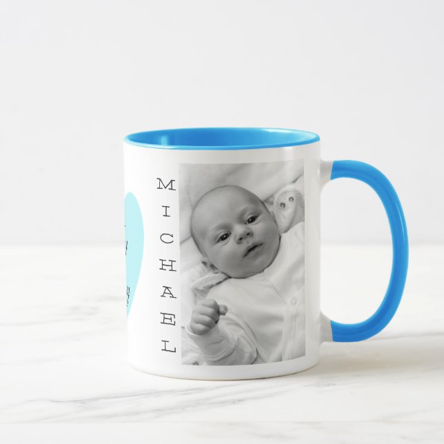 Taza Fotografía personalizada para bebés Mano azul café (Derecha)