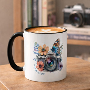 Taza Fotógrafo de Naturaleza Floral Mariposa Mango Negr