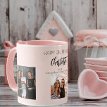 Taza Fotos de cumpleaños amigo nombre rosa rubor<br><div class="desc">Un regalo de los amigos por el cumpleaños 21 de una mujer, celebrando su vida con 3 de sus fotos de ella, sus amigos, familia, interés o mascotas. Personalice y agregue su nombre, edad 21 y sus nombres. Letras de color negro. Fondo de color oro, rosa rosa y rosa, femenino,...</div>