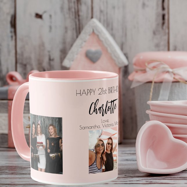 Taza Fotos de cumpleaños amigo nombre rosa rubor (Subido por el creador)
