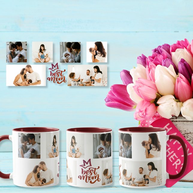 Taza Fotos de la mejor mamá 6 Personalizados (Best Mom 6 Custom Photos Mug)