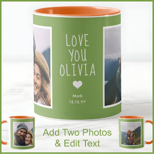 Taza Fotos de Novia Te Amo Modernas Verde C111 Blanco