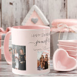 Taza Fotos de personalizados de cumpleaños amigos de mo<br><div class="desc">Un regalo de los amigos por el cumpleaños 21 de una mujer, celebrando su vida con 3 de sus fotos de ella, sus amigos, familia, interés o mascotas. Personalice y agregue su nombre, edad 21 y sus nombres. Letras de color negro. Fondo de color oro, rosa rosa y rosa, femenino,...</div>