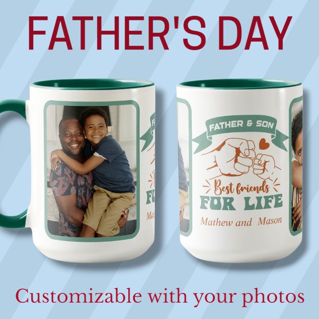 Taza Fotos de personalizados de padre e hijo y nombres  (Father and Son custom photos & names Father's Day Mug)