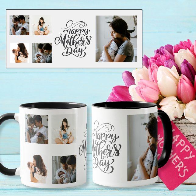 Taza Fotos de Personalizados del Feliz Día de la Madre  (Happy Mother's Day 5 Custom Photos Mug)