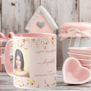 Taza Fotos del rosa de personalizados de oro de cumplea