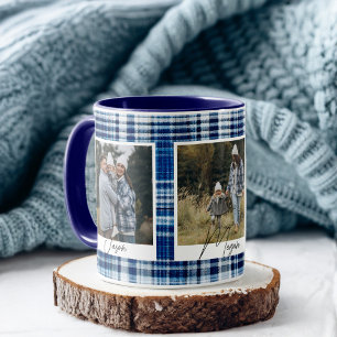 Taza Fotos familiares de tejidos blancos y azules