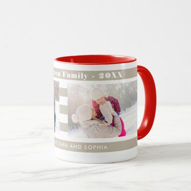Taza Fotos familiares personalizadas en franjas de Tan  (Anverso derecho)