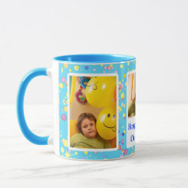 Taza Fotos personales de la acuarela azul de personaliz