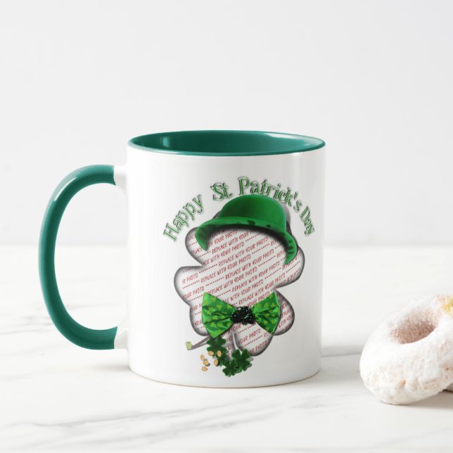 Taza Four Leaf Clover St Patrick's Day Photo (Con donut)