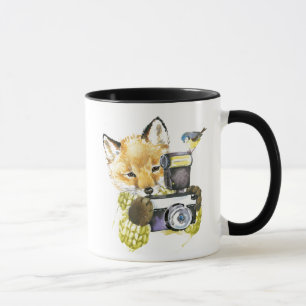 Taza Fox lindo de la acuarela que toma imágenes