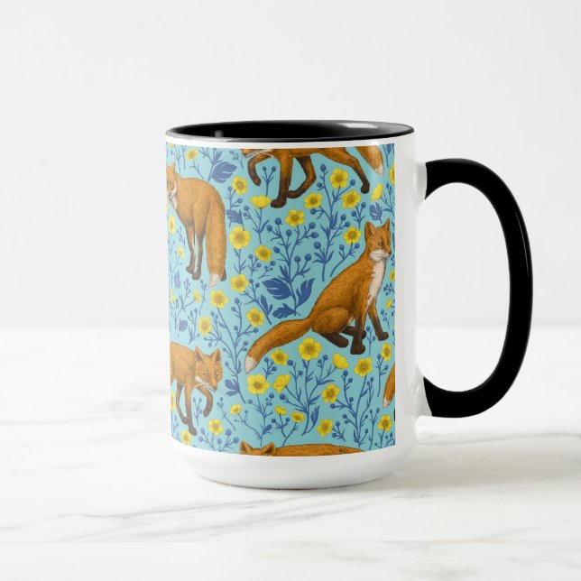 Taza Foxes y mariposas en azul de la piscina (Derecha)