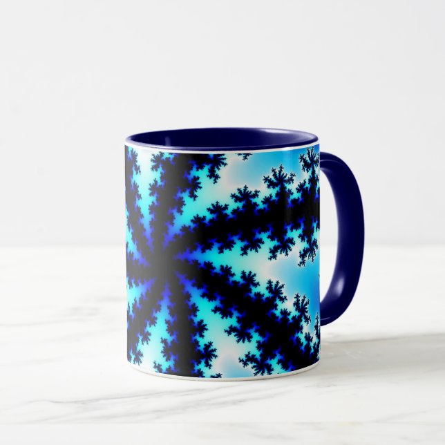 Taza Fractal blanco y azul de la marina de moda (Anverso derecho)