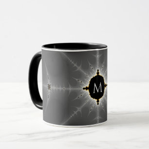 Taza Fractal negro y gris oscuro monogramado