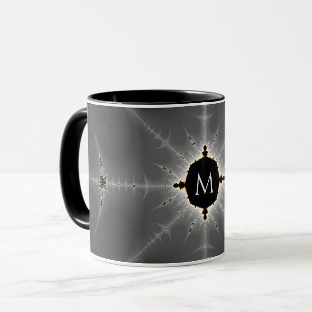 Taza Fractal negro y gris oscuro monogramado (Anverso izquierdo)