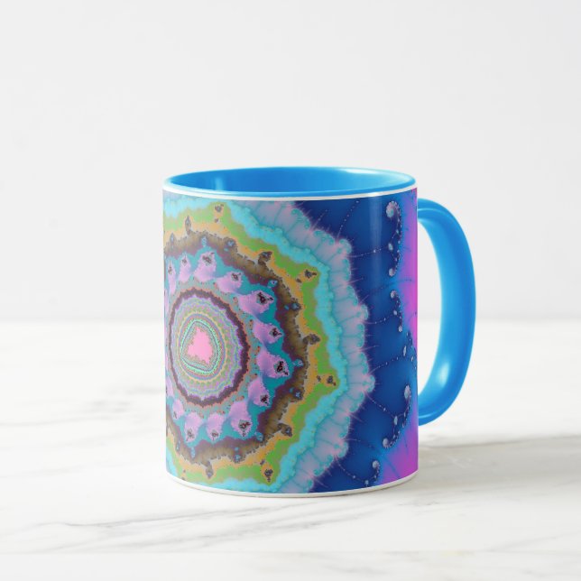 Taza Fractal rosa y azul a la moda (Anverso derecho)