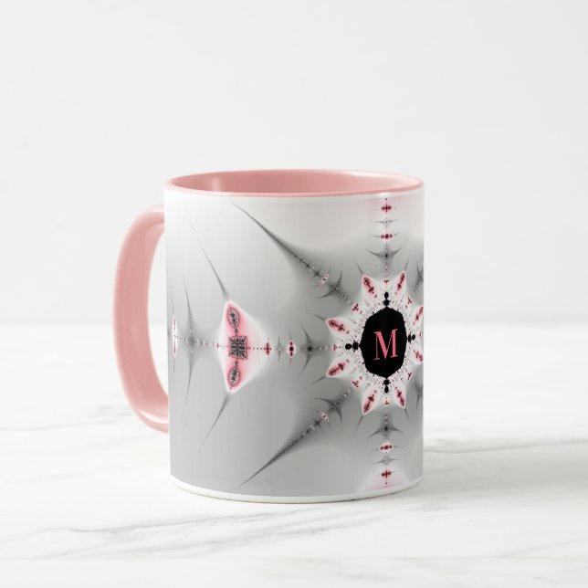 Taza Fractal rosa y plateado monogramado (Anverso izquierdo)