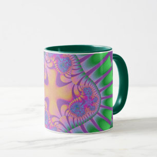 Taza Fractal verde, púrpura y Naranja