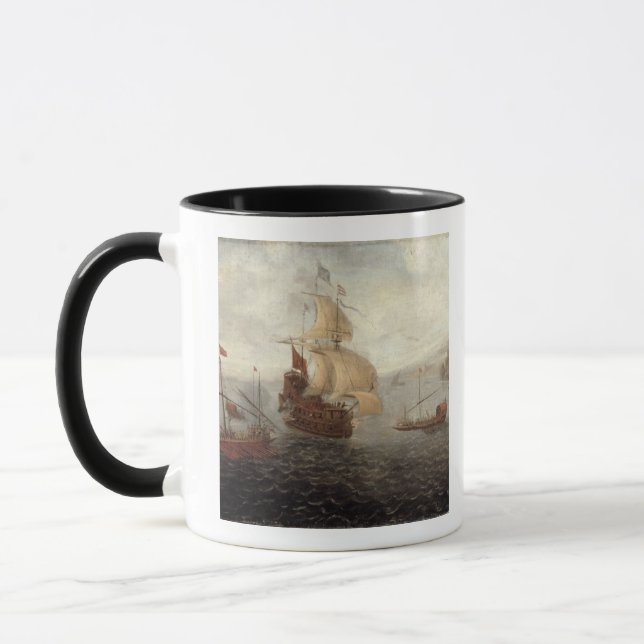 Taza Fragata inglesa de la galera flanqueada por vagos (Izquierda)