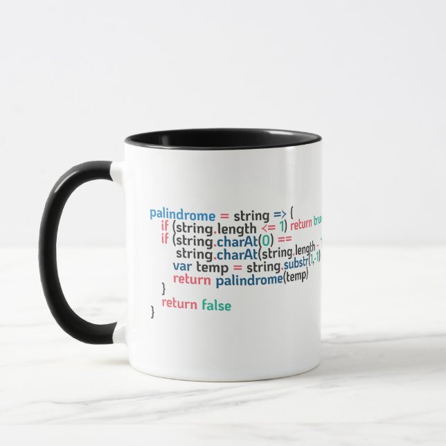 Taza Fragmento de código de programación Palindrome (Izquierda)