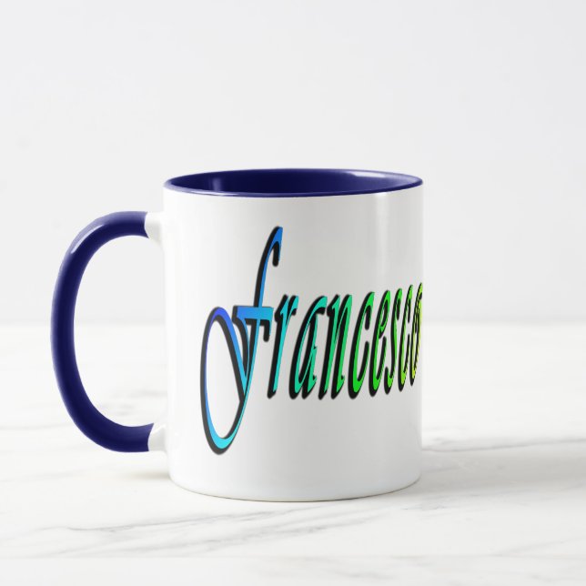 Taza Francesco, Nombre, Logotipo, Café Combo Azul. (Izquierda)
