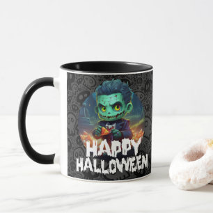 Taza Frankenstein comiendo dulces Feliz Halloween