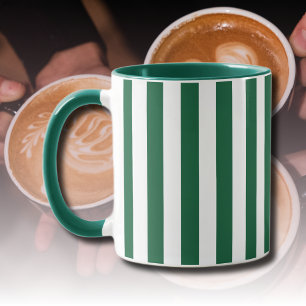 Taza Frasco clásico de época franjas verde y blanca
