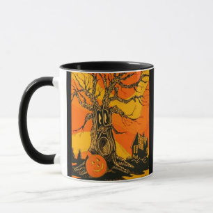 Taza frecuentada vintage del árbol de Halloween